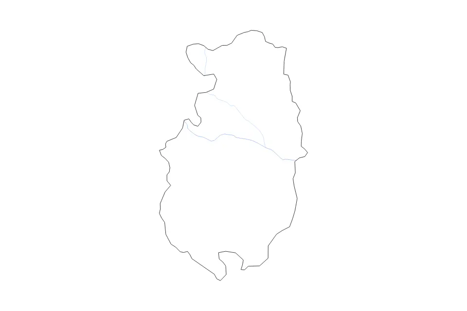 Outline map of Pazardzhik, Bulgaria with subdivision borders and rivers.