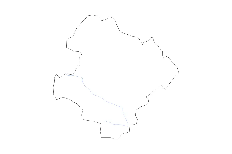 Outline map of Razgrad, Bulgaria with subdivision borders and rivers.