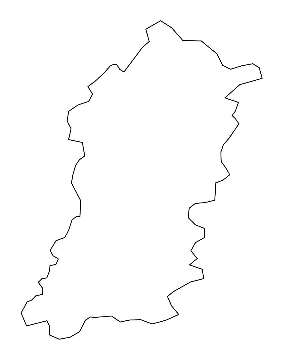 Outline map of Shumen, Bulgaria with rivers.