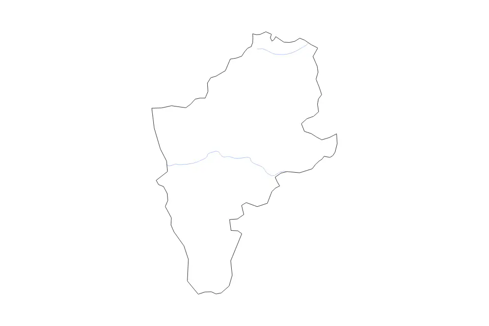 Outline map of Sliven, Bulgaria with subdivision borders and rivers.