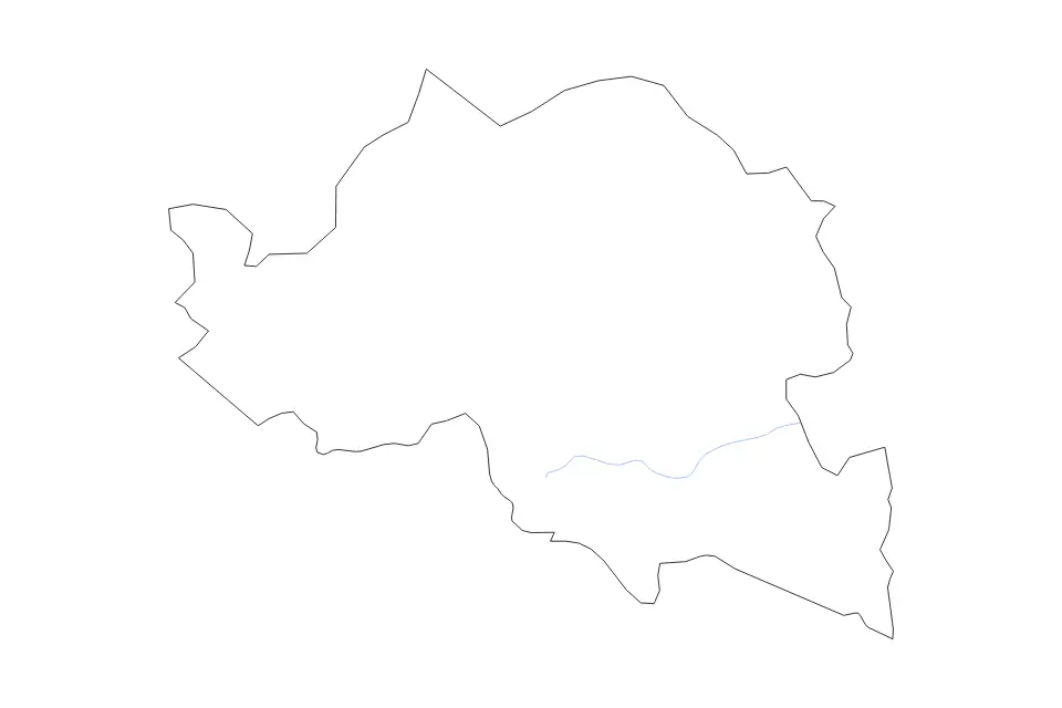 Outline map of Smolyan, Bulgaria with subdivision borders and rivers.