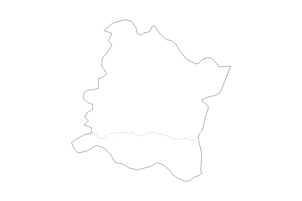 Outline map of Varna, Bulgaria with subdivision borders and rivers.