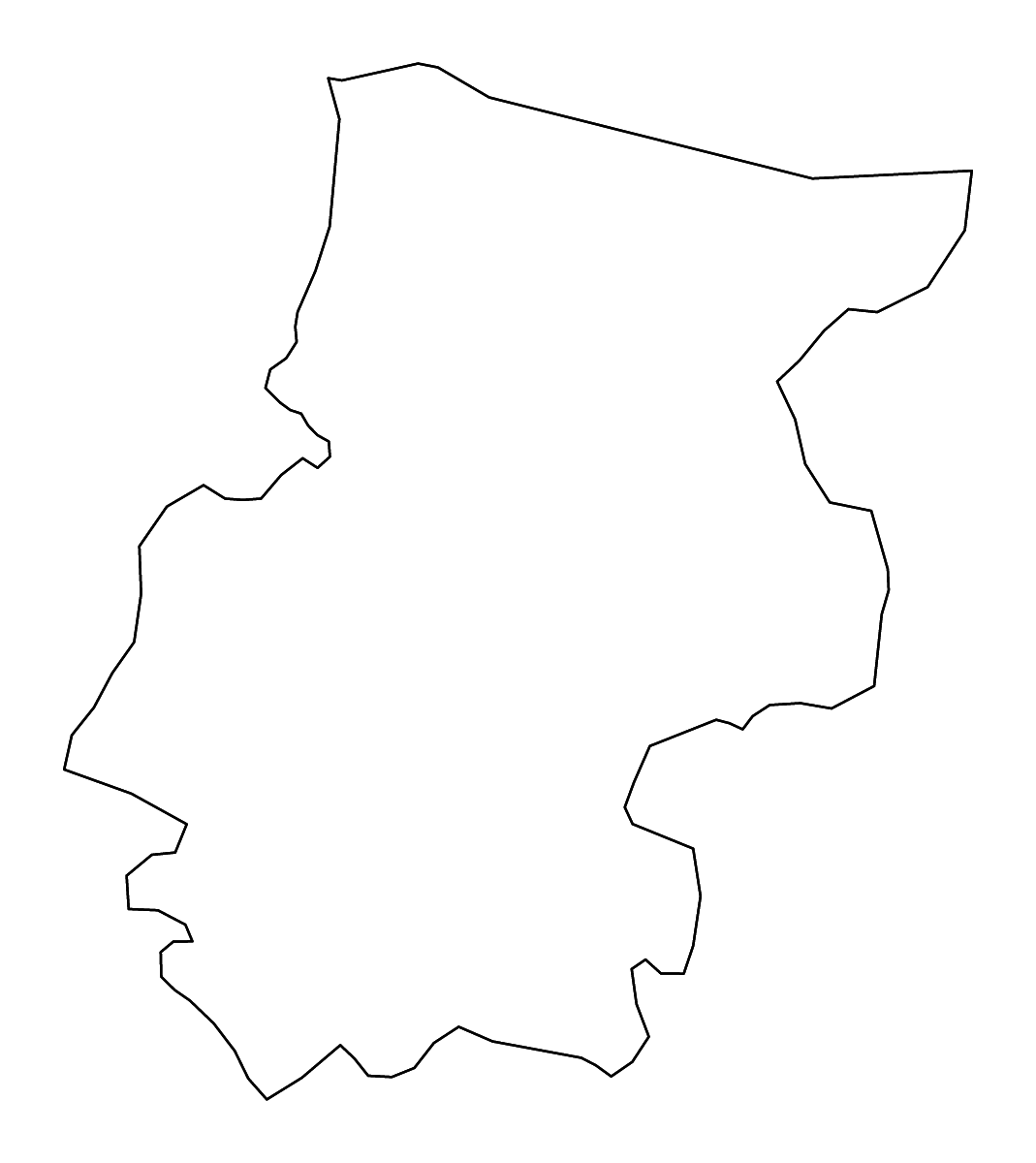 Mapa de contorno de Vratsa, Bulgaria con ríos.