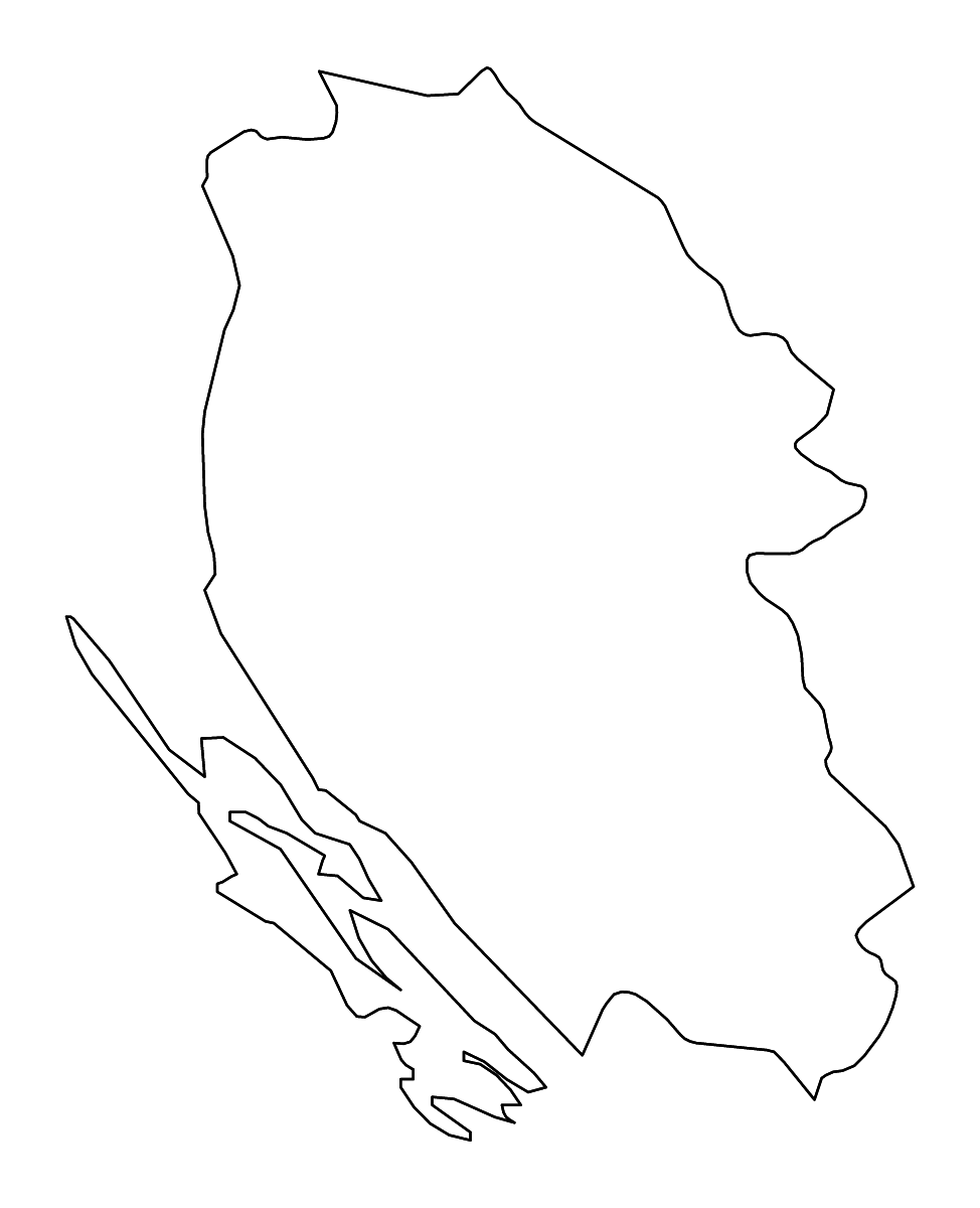 Outline map of Lika-Senj County, Croatia with rivers.