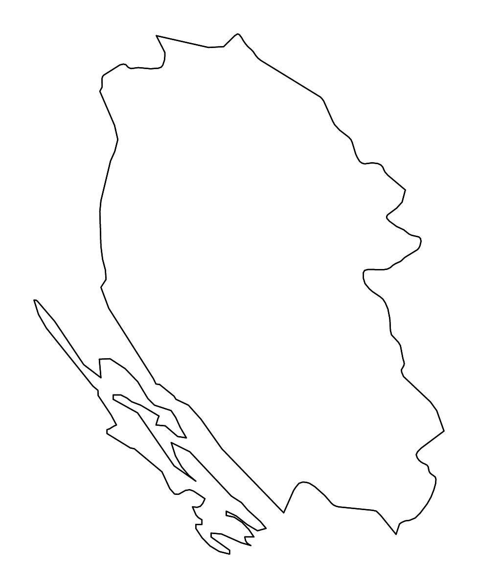Outline map of Lika-Senj County, Croatia with rivers.