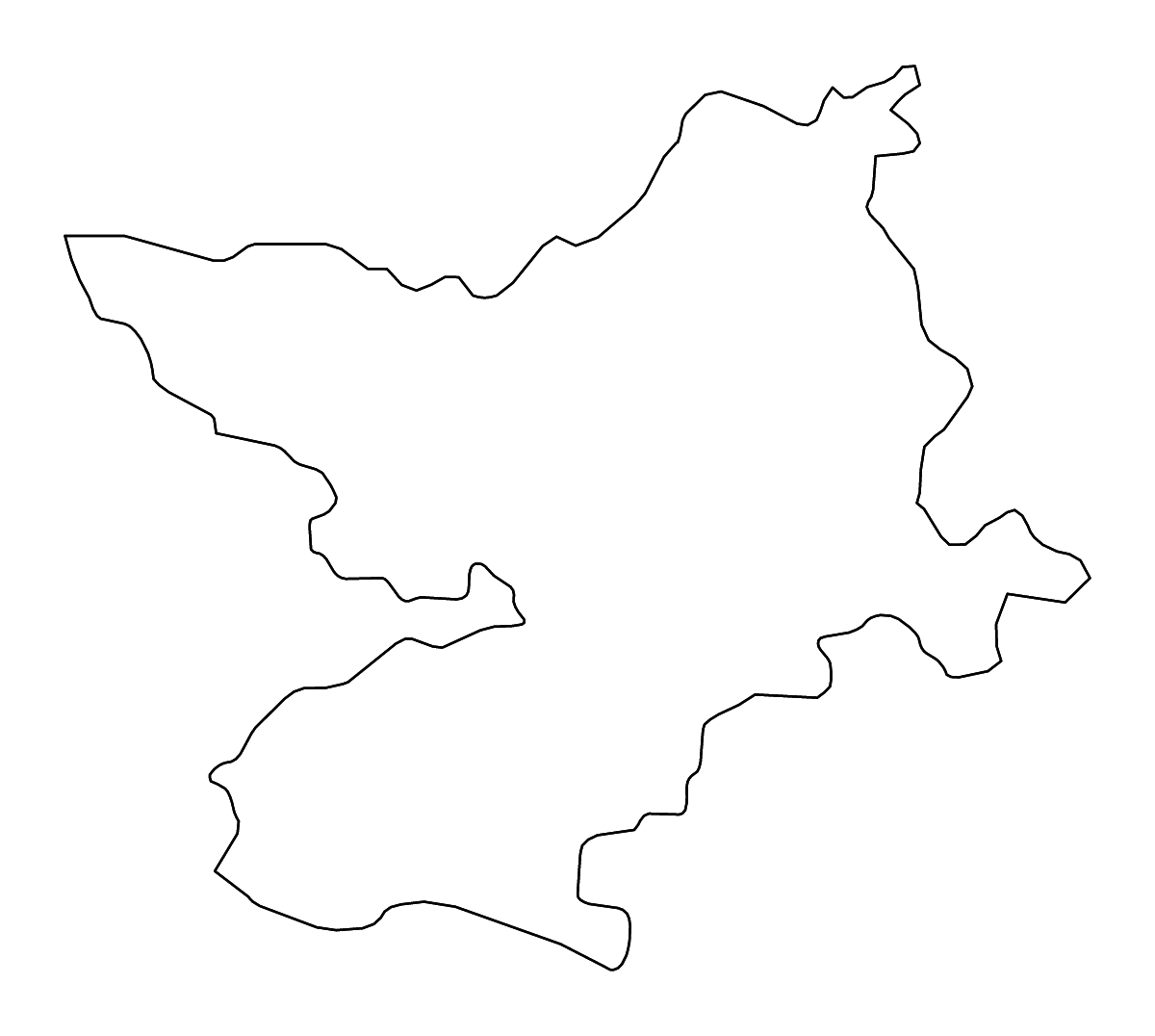 Outline map of Osijek-Baranja County, Croatia with rivers.