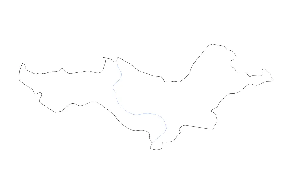 Outline map of Požega-Slavonia County, Croatia with subdivision borders and rivers.
