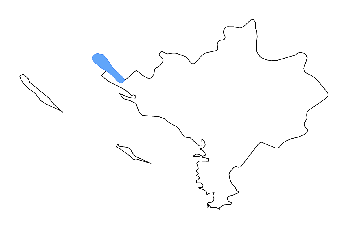Mapa de contorno de Šibenik-Knin, Croatia con lagos y ríos.