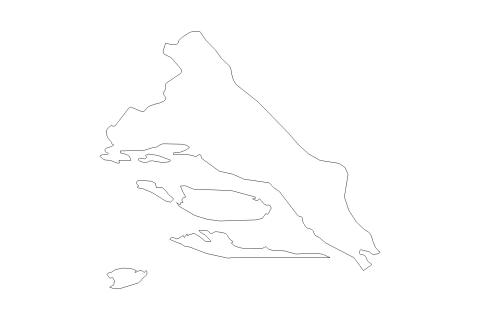 Outline map of Split-Dalmatia County, Croatia with subdivision borders.