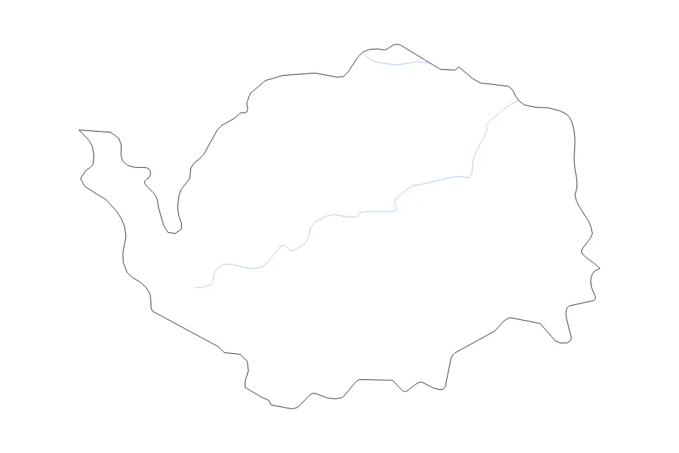 Outline map of Karlovy Vary, Czech Republic with subdivision borders and rivers.