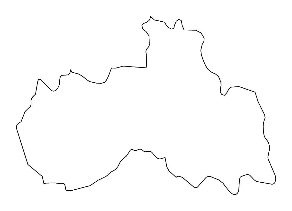 Outline map of Liberec, Czech Republic with rivers.