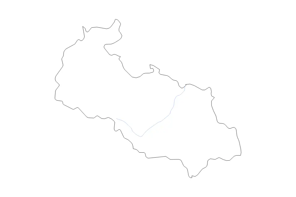 Outline map of Moravian-Silesian, Czech Republic with subdivision borders and rivers.