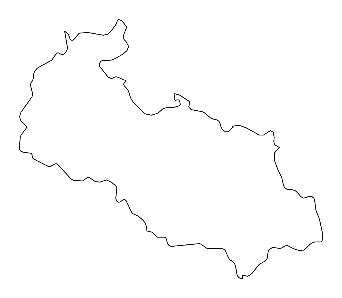 Outline map of Moravian-Silesian, Czech Republic with rivers.