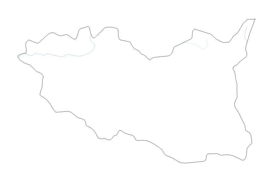 Outline map of Pardubice, Czech Republic with subdivision borders and rivers.