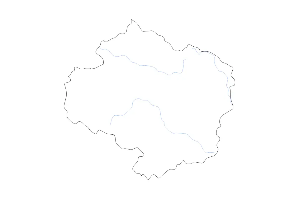 Mapa de Vysočina, Czech Republic de tipo contorno y ríos para Europa, con contorno y ríos con límites limpios.