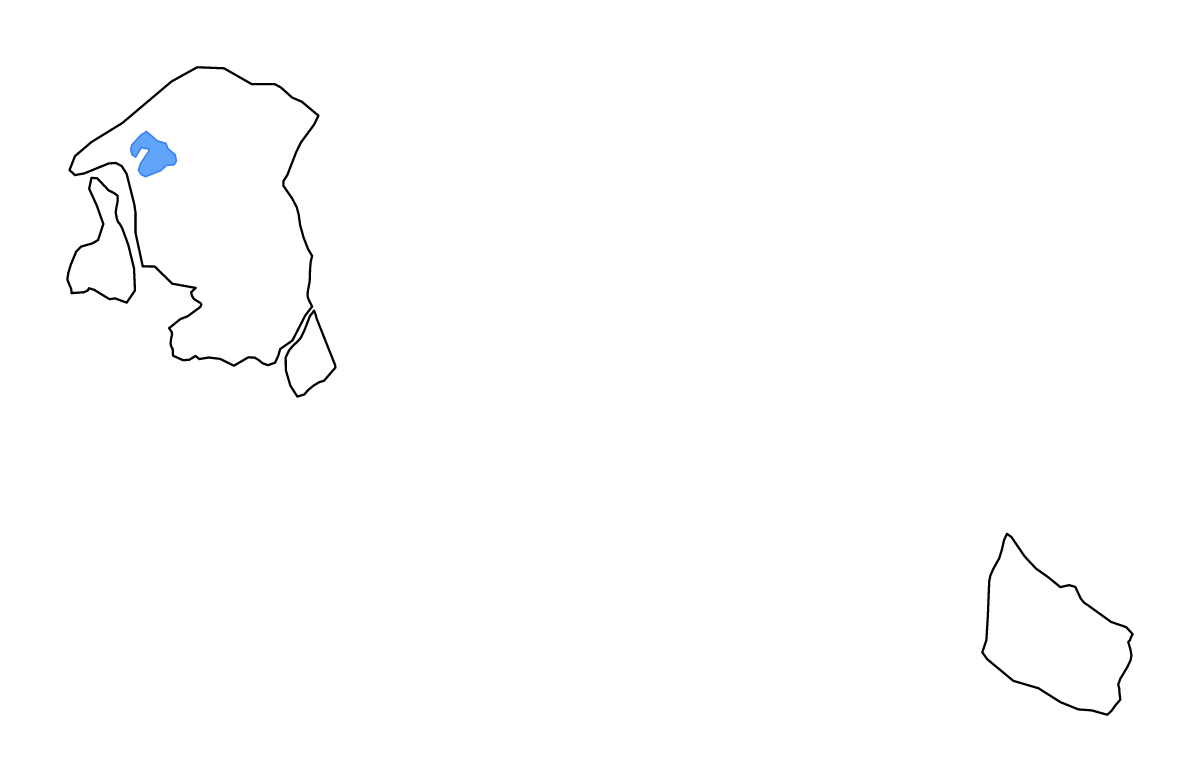 Mapa de contorno de Hovedstaden, Denmark con lagos.