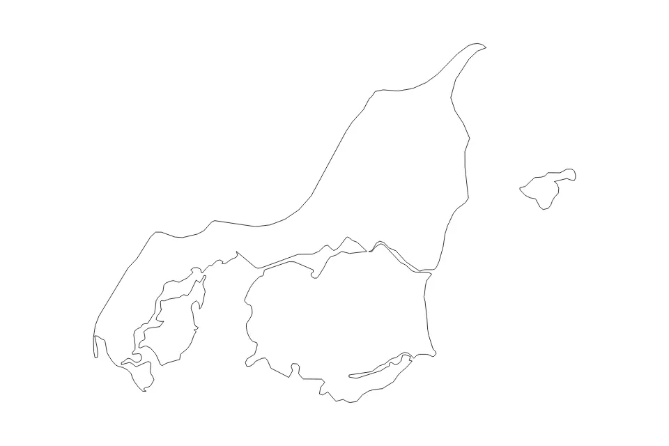 Mapa de North Denmark, Denmark de tipo contorno para Europa, con contorno con límites limpios.