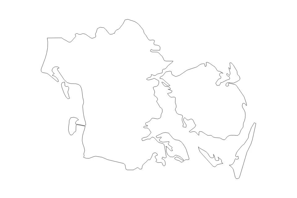 Outline map of Southern Denmark, Denmark with subdivision borders.
