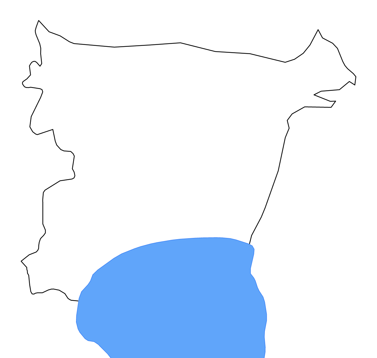 Outline map of Ida-Viru County, Estonia with lakes and rivers.