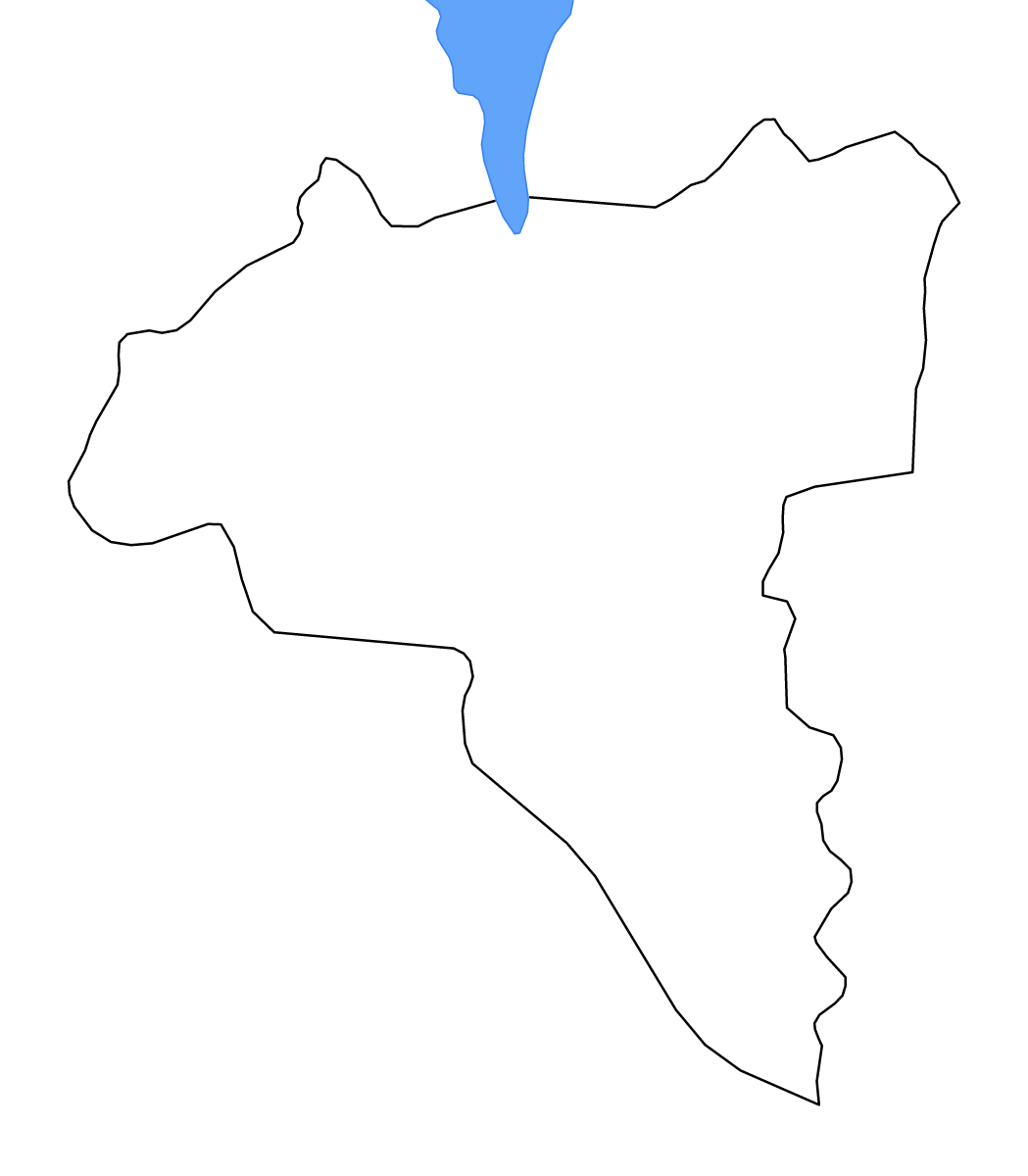Outline map of Valga County, Estonia with lakes and rivers.