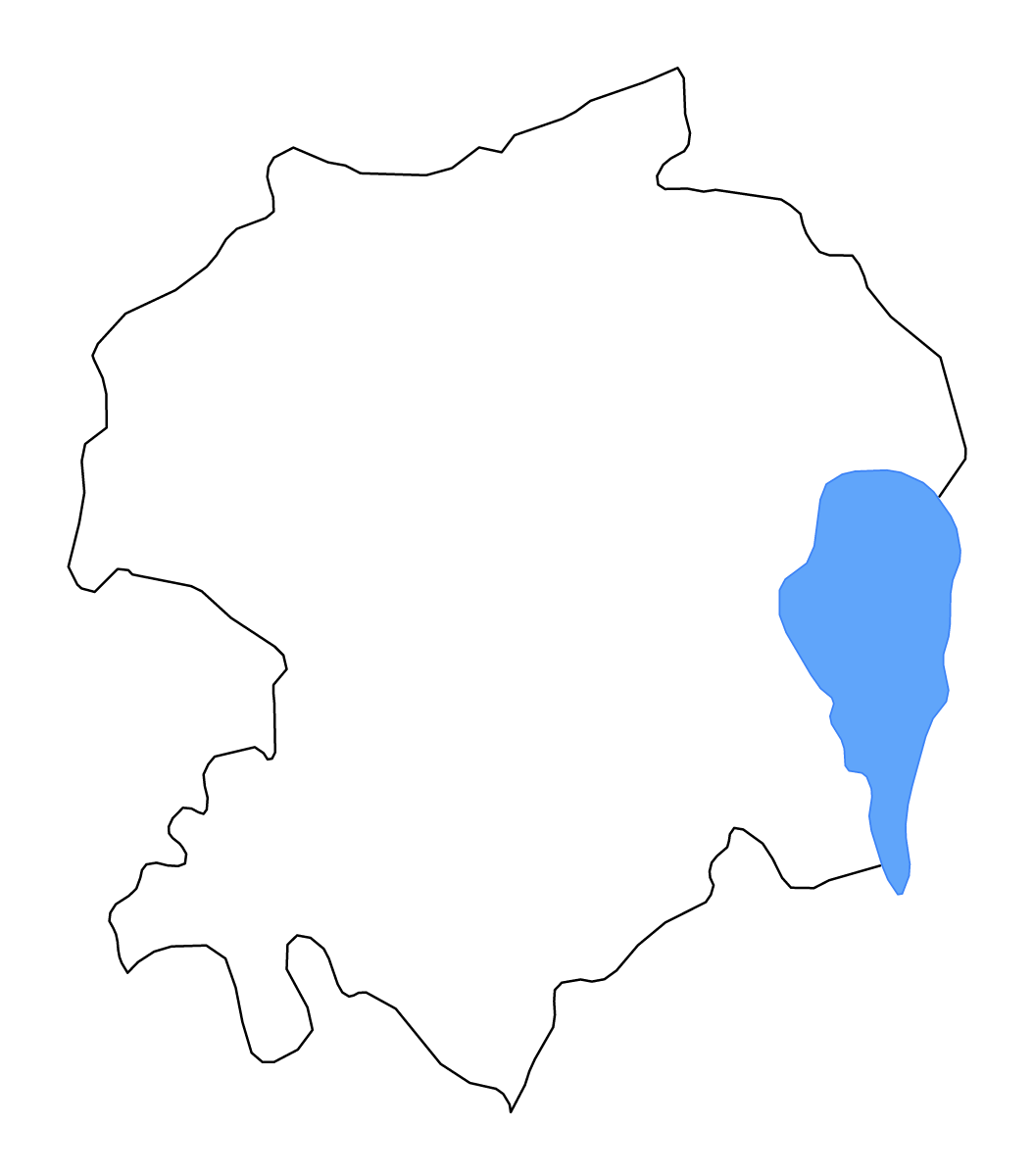 Outline map of Viljandi County, Estonia with lakes and rivers.