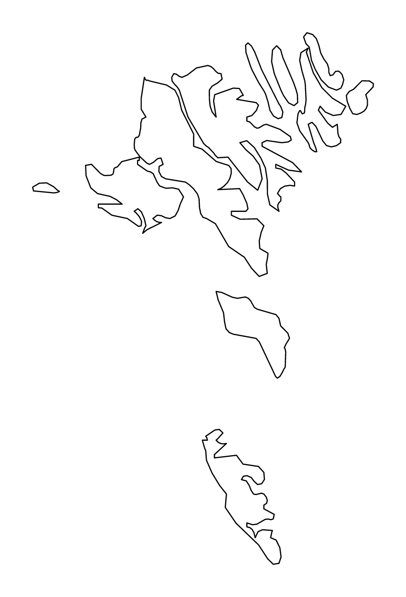 Outline map of Eysturoy, Faeroe Islands.