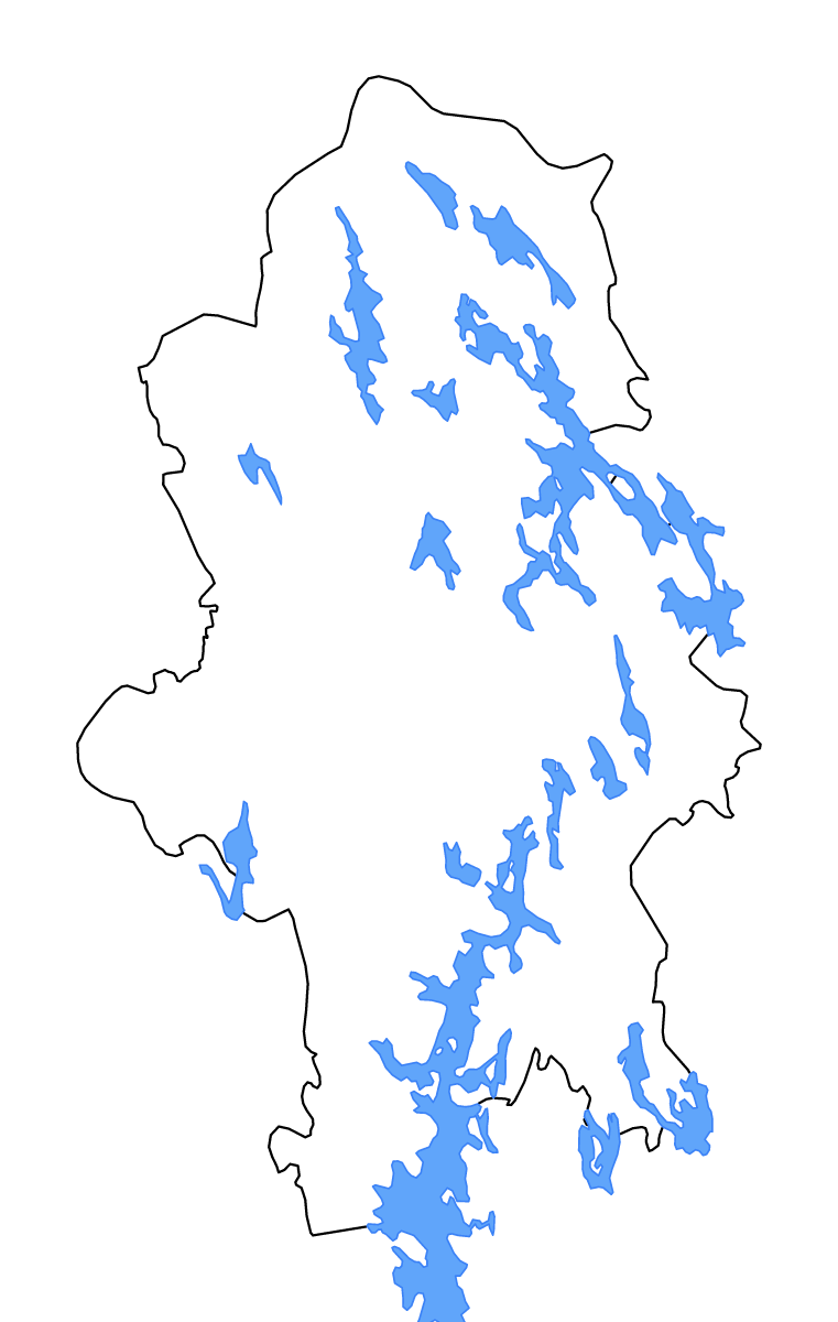 Mapa de contorno de Central Finland, Finland con lagos.