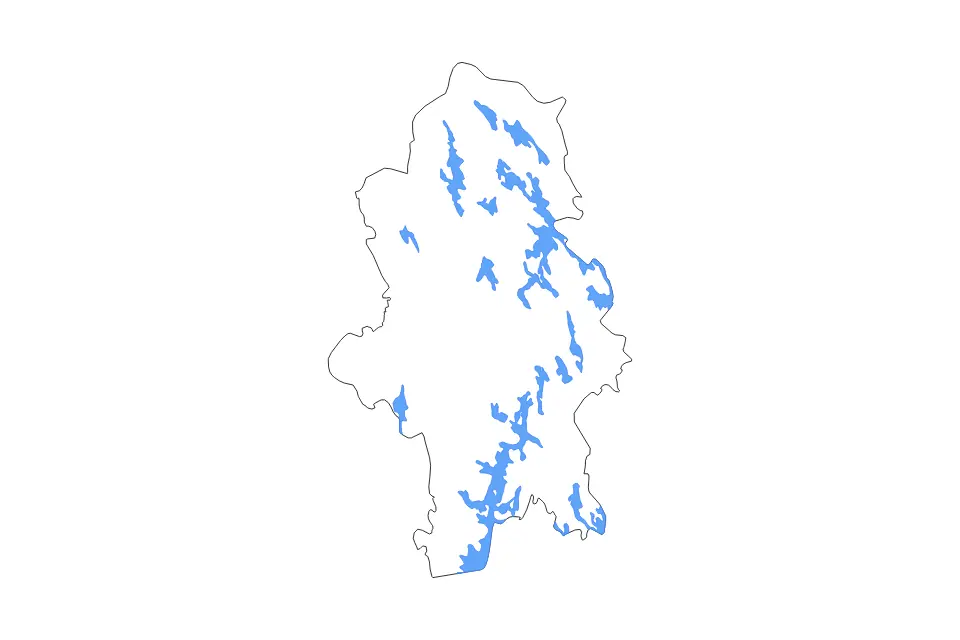 Outline map of Central Finland, Finland with subdivision borders and major lakes.