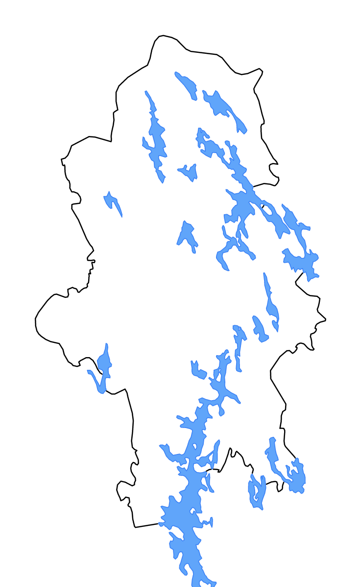 Outline map of Central Finland, Finland with lakes.
