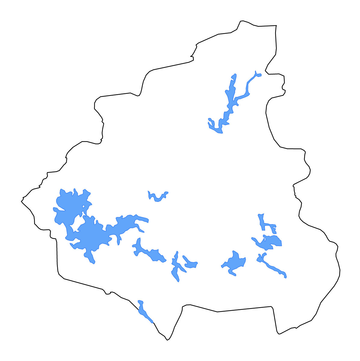 Carte de contour de Kainuu, Finland avec lacs et rivières.