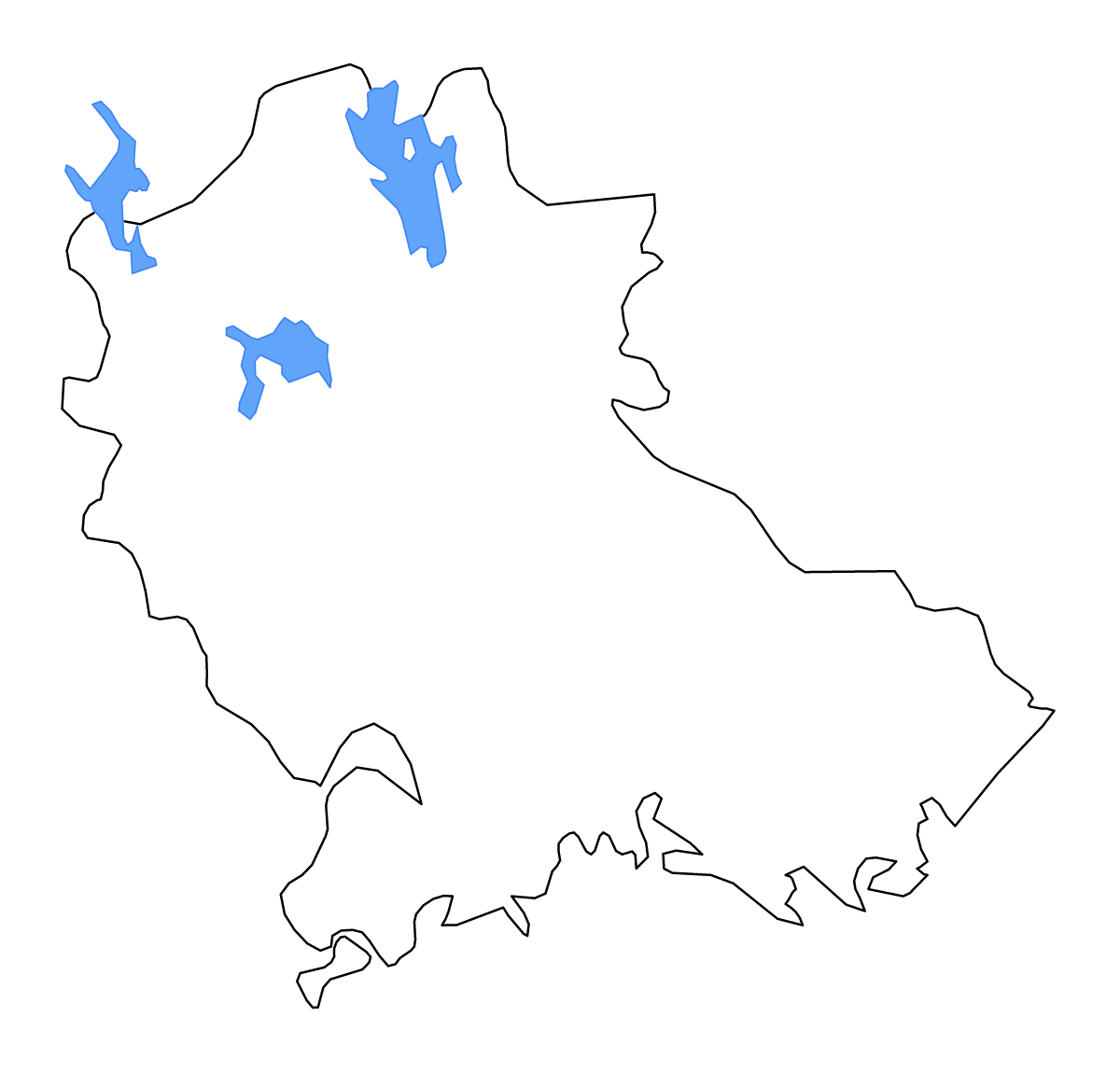 Mapa de contorno de Kymenlaakso, Finland con lagos y ríos.