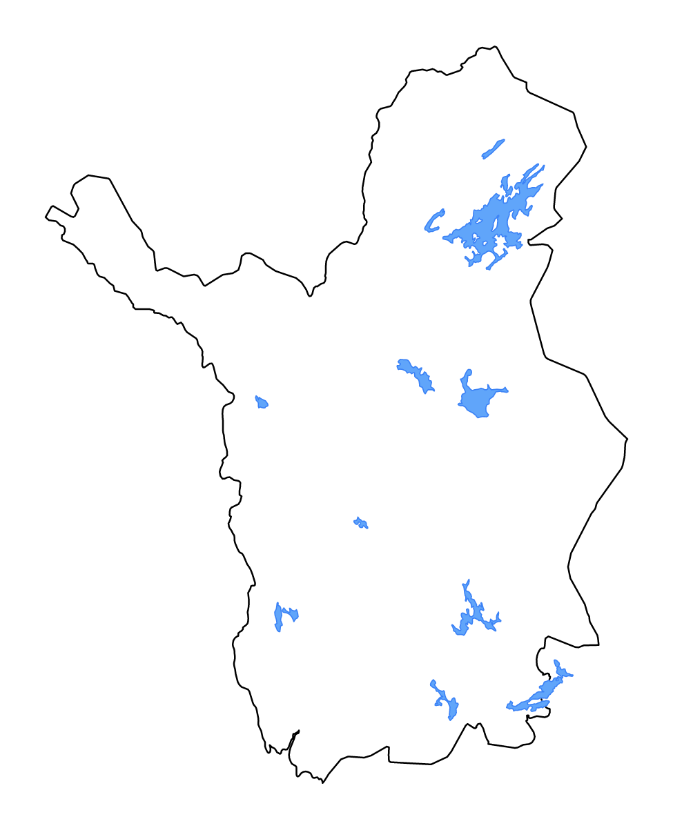 Carte de contour de Lapland, Finland avec lacs et rivières.