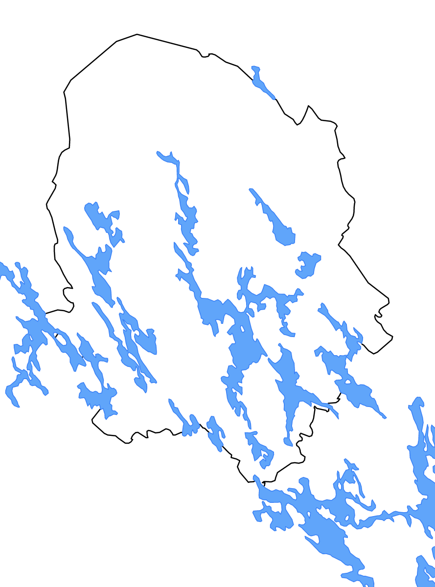 Mapa de contorno de Northern Savonia, Finland con lagos y ríos.