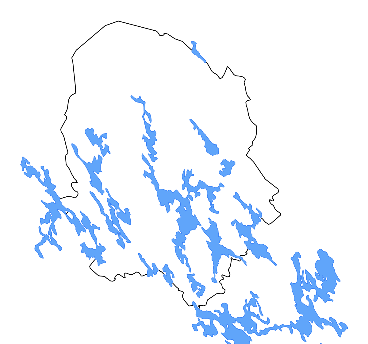 Outline map of Northern Savonia, Finland with lakes and rivers.
