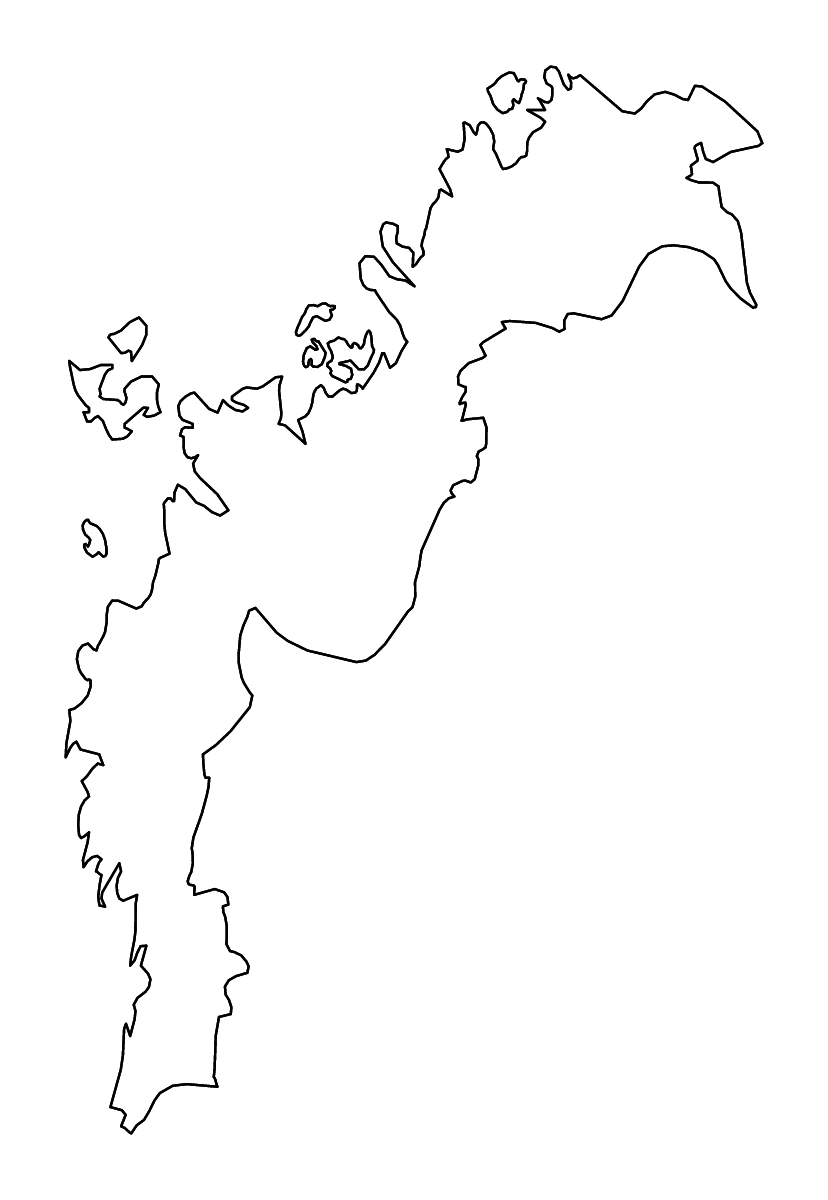Mapa de contorno de Ostrobothnia, Finland con ríos.