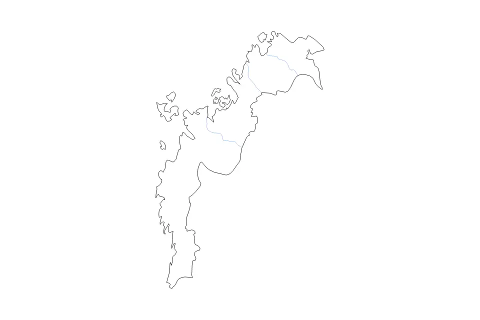 Mapa de Ostrobothnia, Finland de tipo contorno y ríos para Europa, con contorno y ríos con límites limpios.