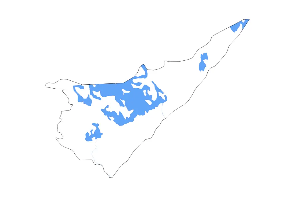 Mapa de South Karelia, Finland de tipo contorno, lagos y ríos para Europa, con contorno, lagos y ríos con elementos de agua como Saimaa, Simpelejärvi y Pyhäjärvi.