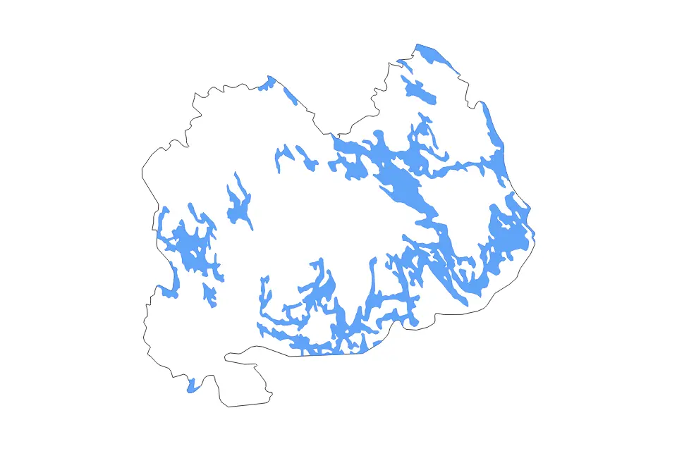 Mapa de Southern Savonia, Finland de tipo contorno y lagos para Europa, con contorno y lagos con elementos de agua como Vuohijärvi, Saimaa y Längelmäenjärvi and Maavesi.