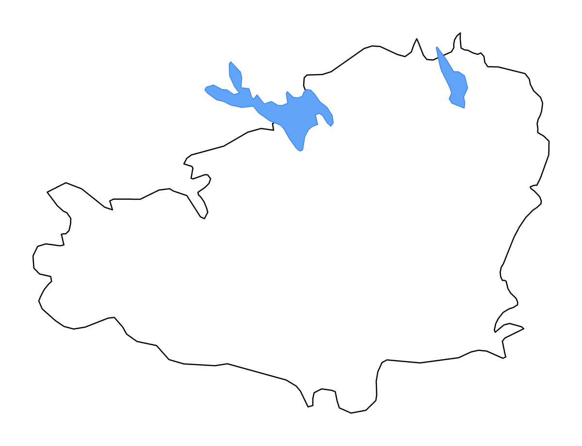 Mapa de contorno de Tavastia Proper, Finland con lagos y ríos.