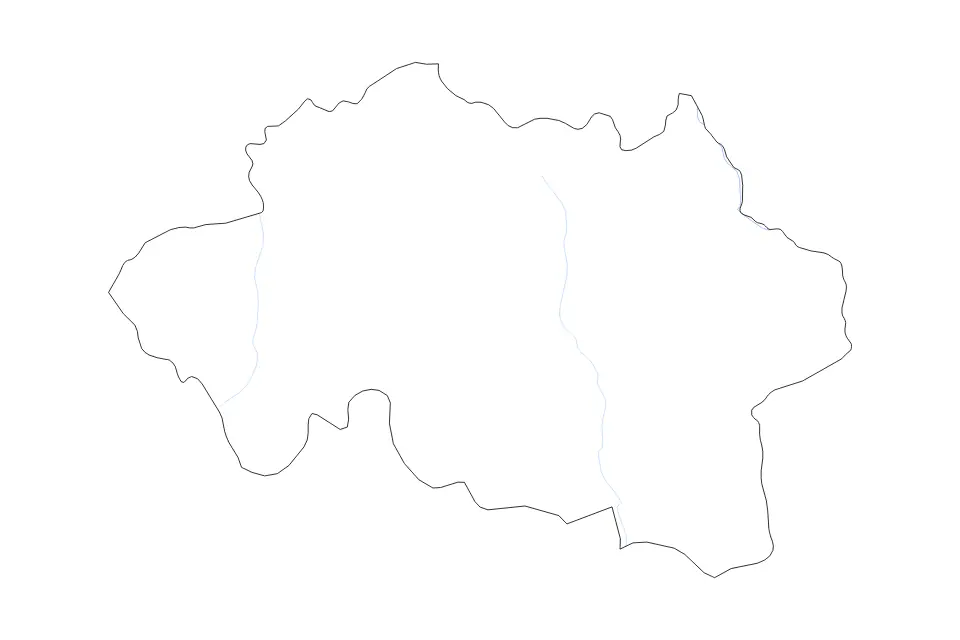 Outline map of Allier Metropolitan department, France with subdivision borders and rivers.