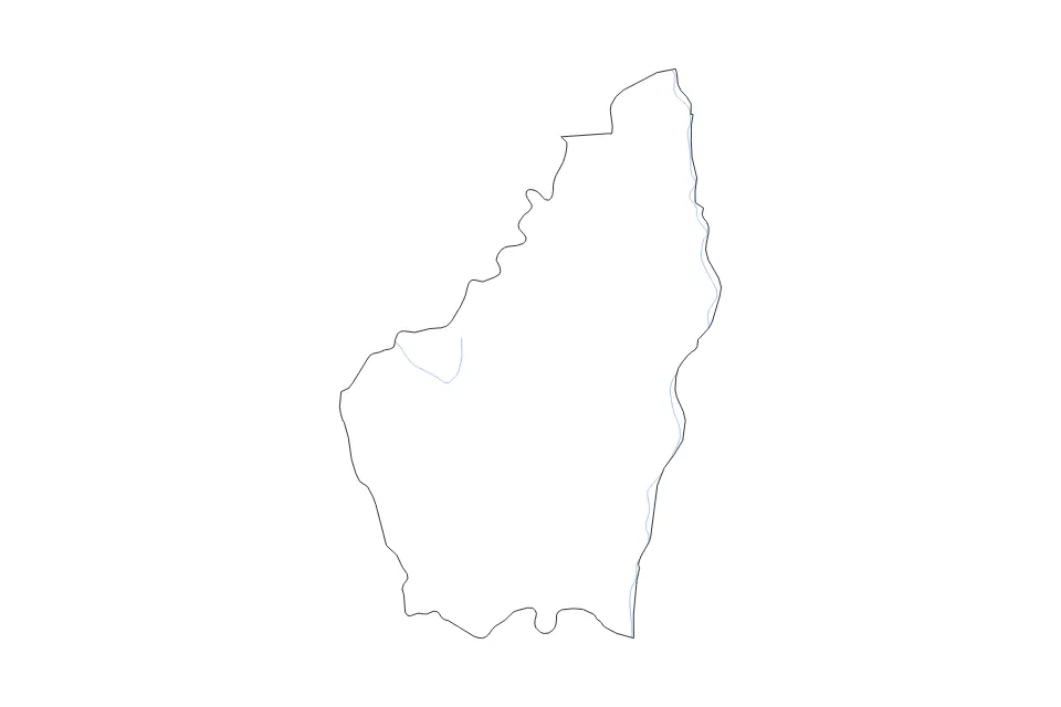 Outline map of Ardèche Metropolitan department, France with subdivision borders and rivers.