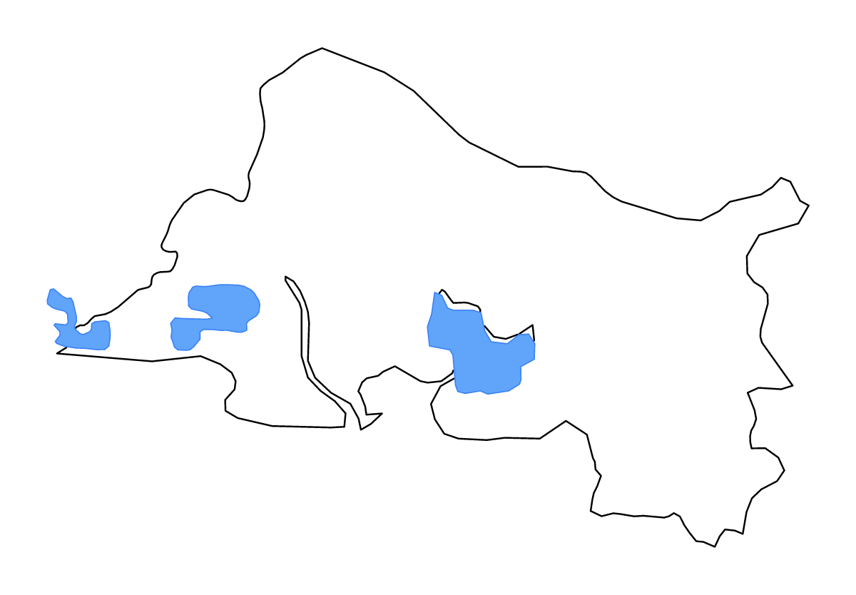 Outline map of Bouches-du-Rhône Metropolitan department, France with lakes and rivers.