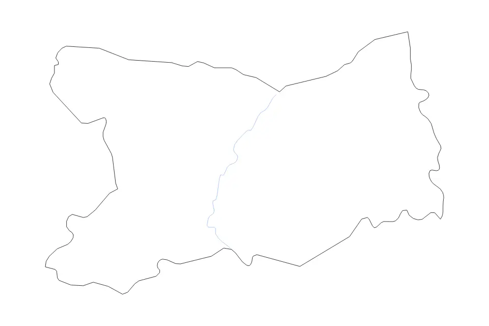 Outline map of Calvados Metropolitan department, France with subdivision borders and rivers.
