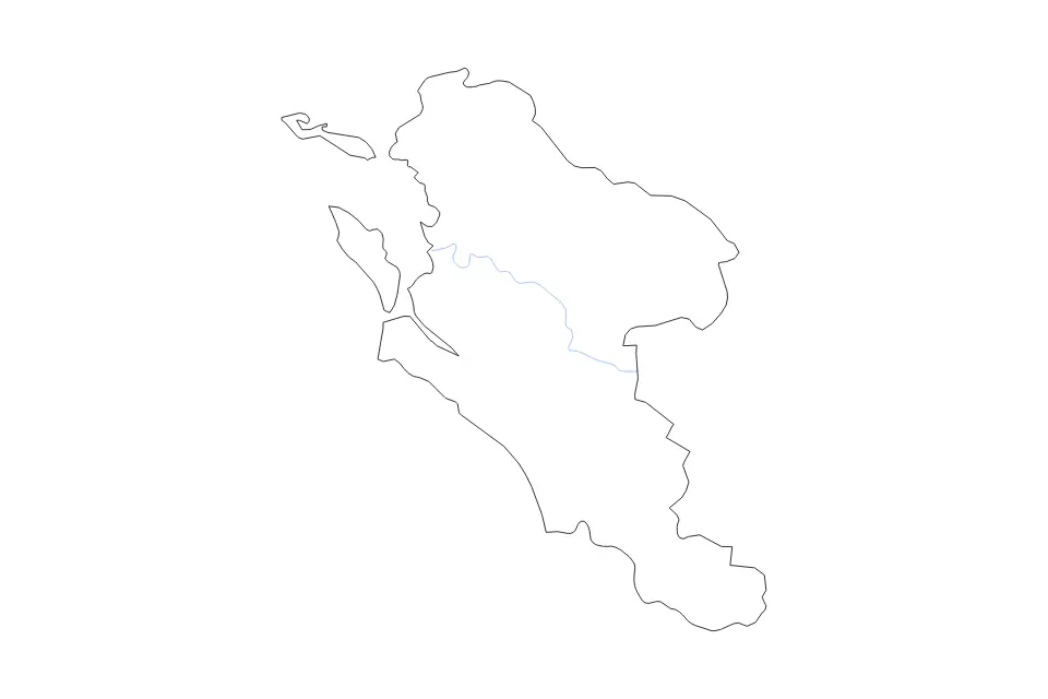 Outline map of Charente-Maritime Metropolitan department, France with subdivision borders and rivers.