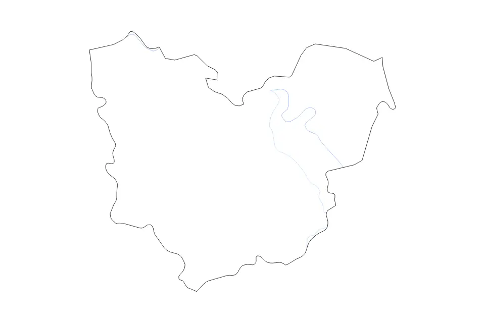 Outline map of Eure Metropolitan department, France with subdivision borders and rivers.