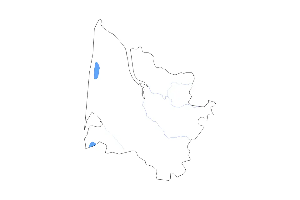Mapa de Gironde, France de tipo contorno, lagos y ríos para Europa, con contorno, lagos y ríos con elementos de agua como Étang de Cazaux y Étang de Carcans.