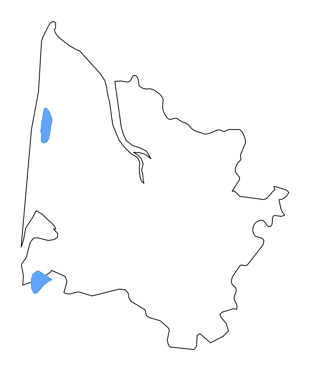 Carte de contour de Gironde, France avec lacs et rivières.
