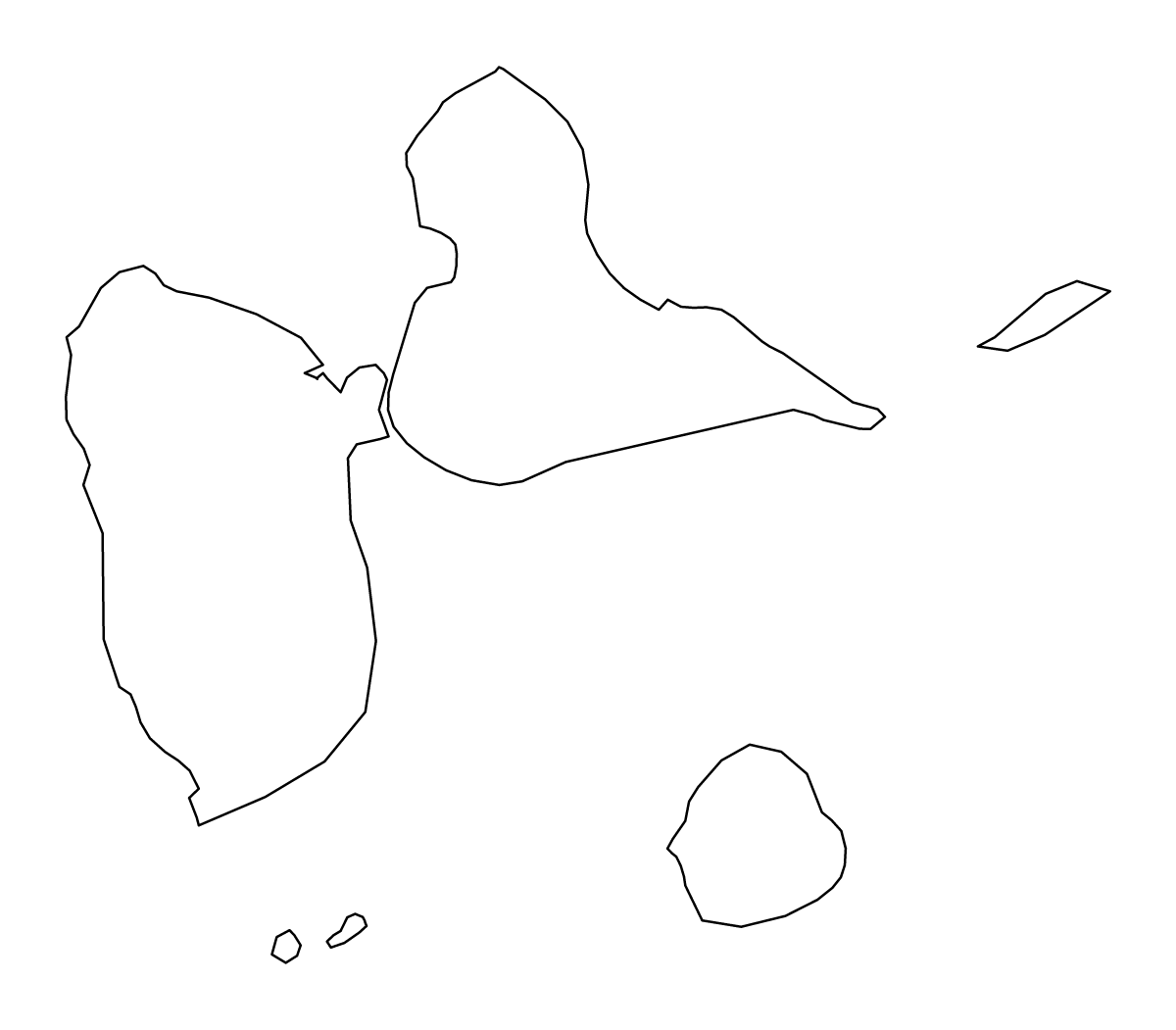 Outline map of Guadeloupe Overseas department, France.