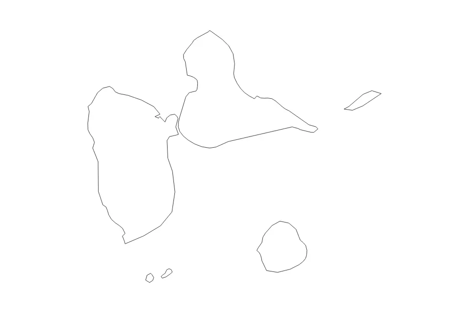 Outline map of Guadeloupe Overseas department, France with subdivision borders.