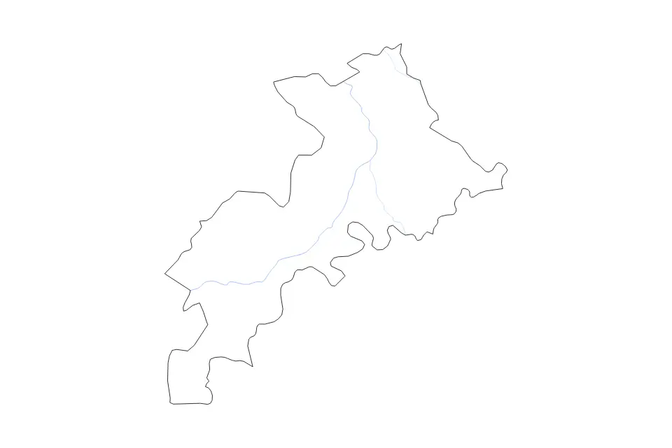 Outline map of Haute-Garonne Metropolitan department, France with subdivision borders and rivers.